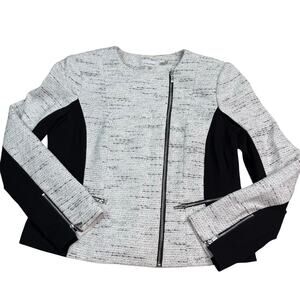 Calvin Klein Women's Soft Tweed Blazer Jacket Black White Size 14